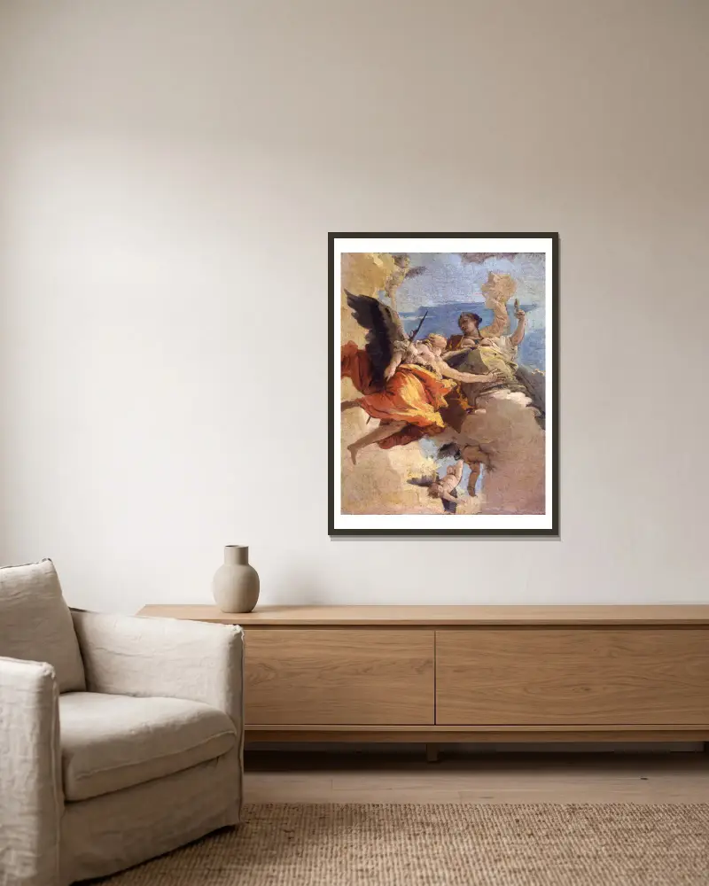 Allegory of Virtue and Nobility av Giovanni Battista Tiepolo inramad på en vägg