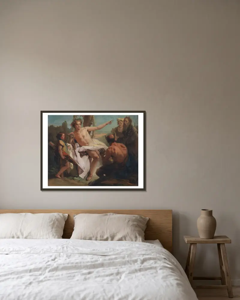 Apollo and Marsyas av Giovanni Battista Tiepolo inramad på en vägg