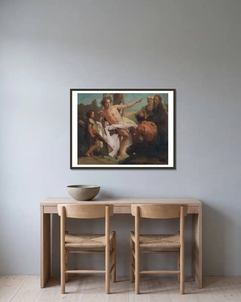 Apollo and Marsyas av Giovanni Battista Tiepolo inramad på en vägg
