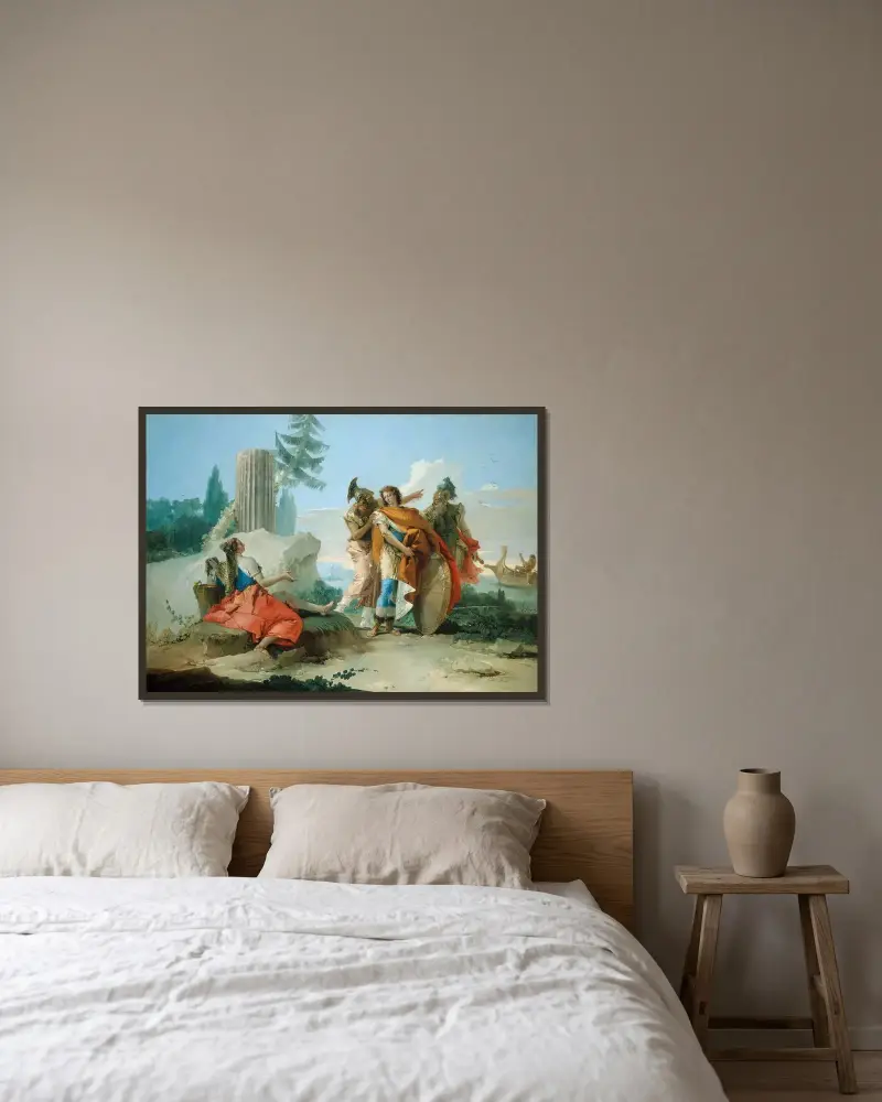 Armida övergiven av Rinaldo av Giovanni Battista Tiepolo inramad på en vägg