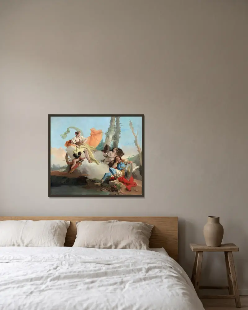 Armida Encounters The Sleeping Rinaldo av Giovanni Battista Tiepolo inramad på en vägg