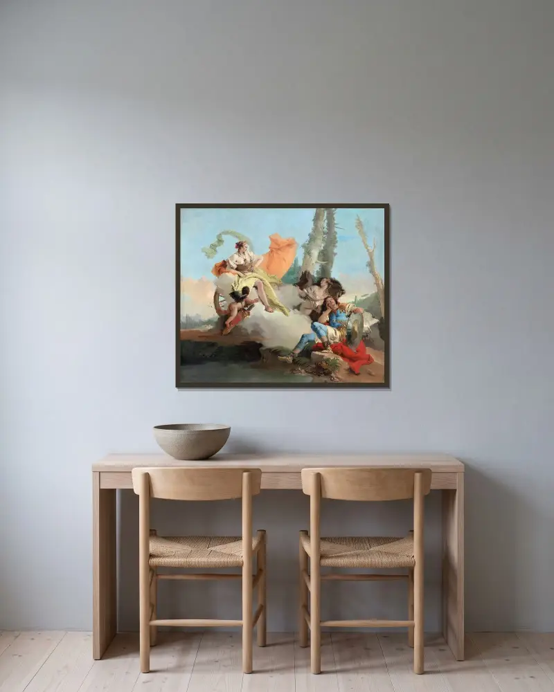 Armida Encounters The Sleeping Rinaldo av Giovanni Battista Tiepolo inramad på en vägg