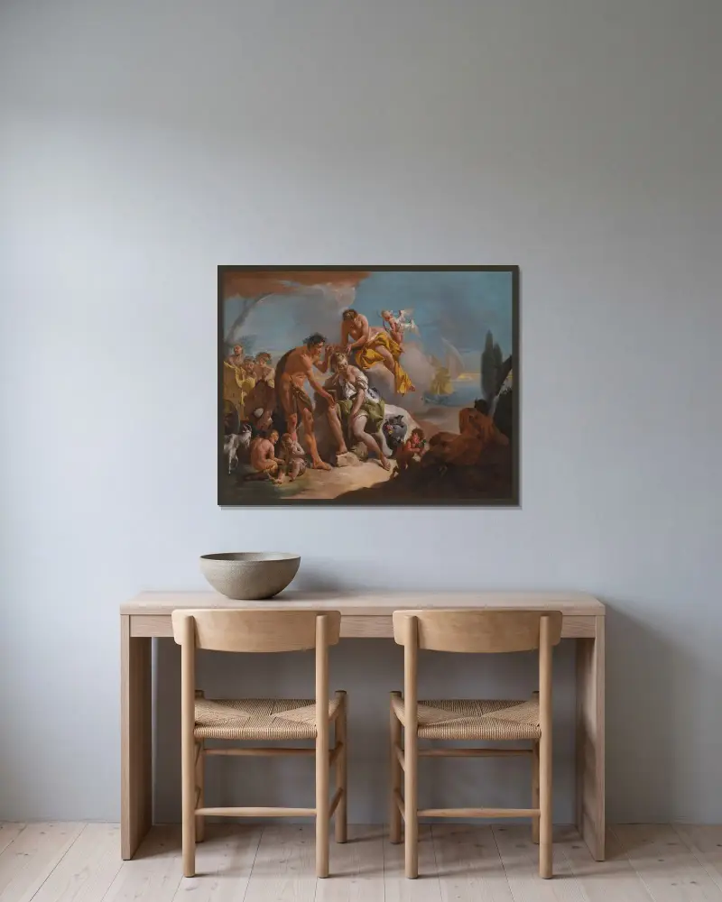 Bacchus och Ariadne av Giovanni Battista Tiepolo inramad på en vägg