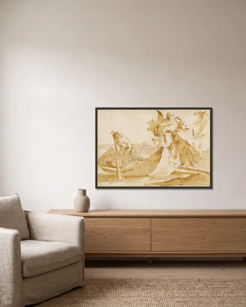 Flykten till Egypten av Giovanni Battista Tiepolo inramad på en vägg