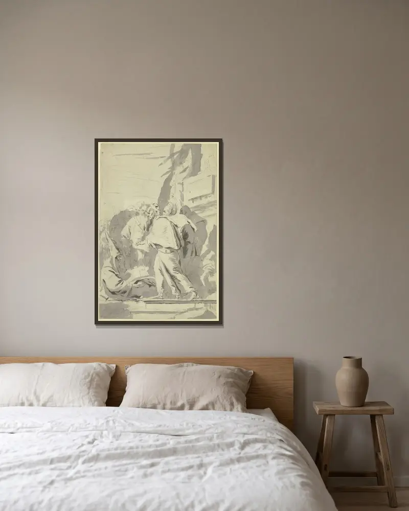 Grupp av munkar och magiker av Giovanni Battista Tiepolo inramad på en vägg