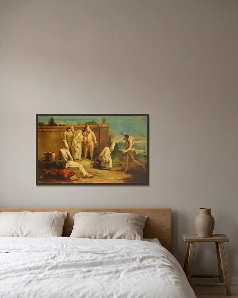 Guilty Punchinello av Giovanni Battista Tiepolo inramad på en vägg