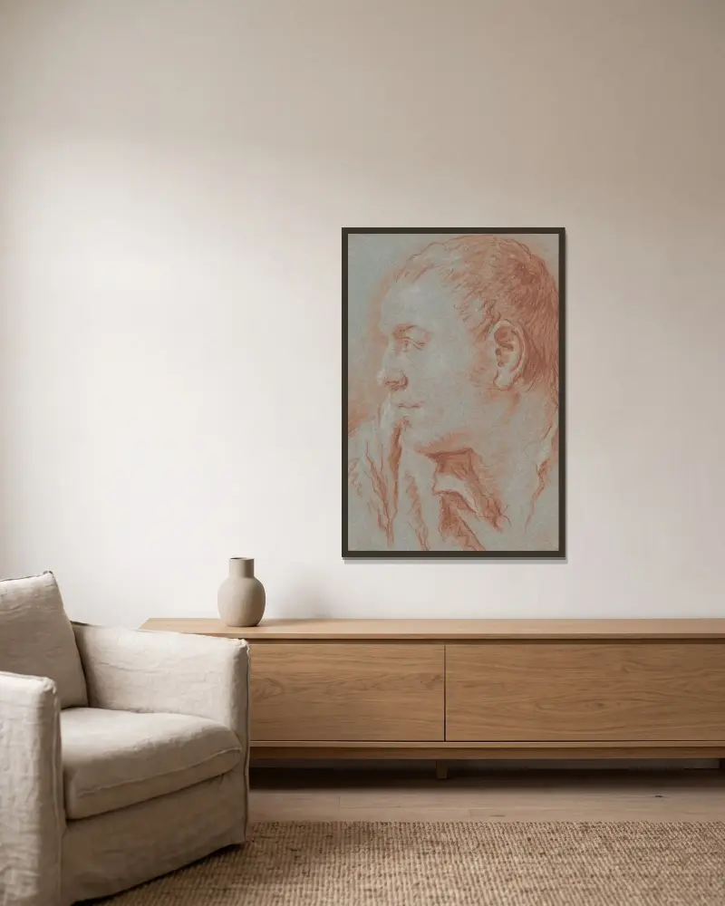 Ung mans huvud i profil av Giovanni Battista Tiepolo inramad på en vägg