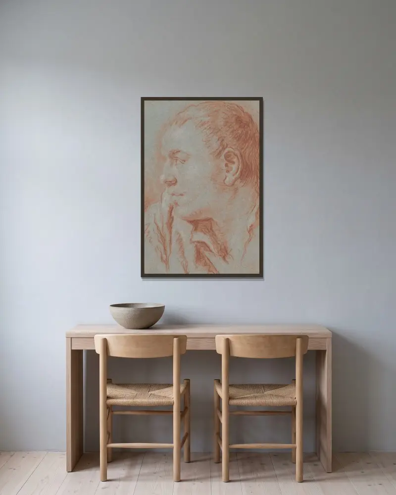 Ung mans huvud i profil av Giovanni Battista Tiepolo inramad på en vägg