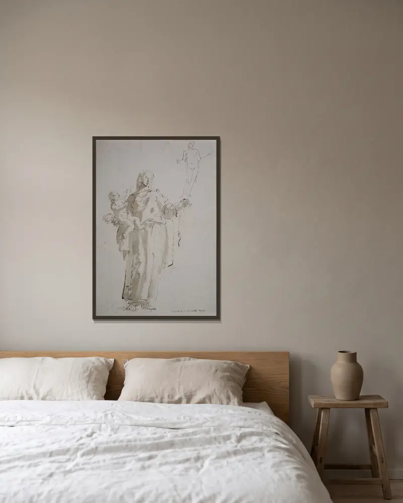 Madonnan med rosenkransen och kvinnlig akt av Giovanni Battista Tiepolo inramad på en vägg