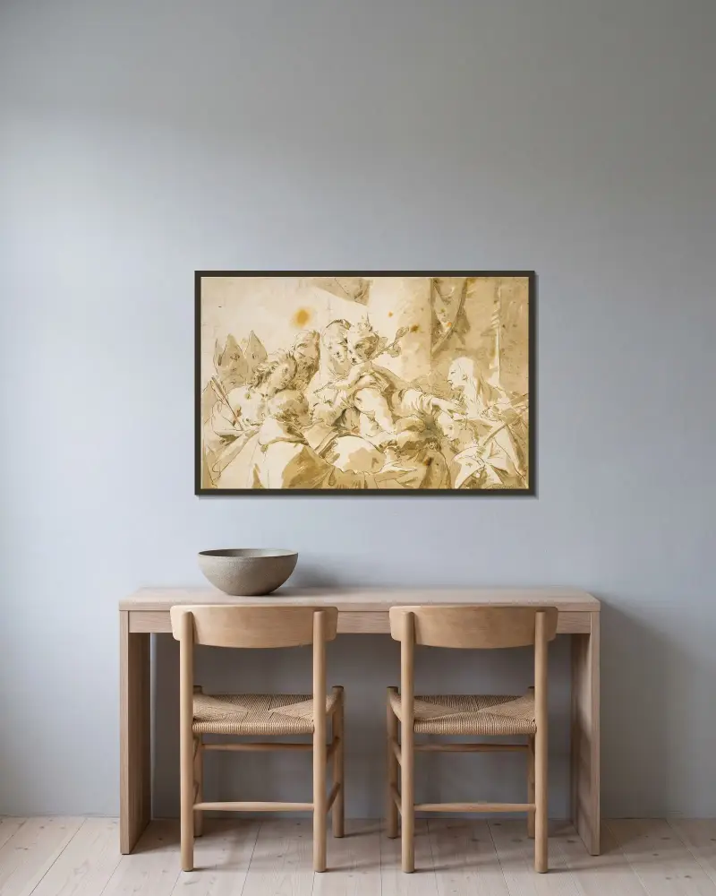 Madonna med barn och helgon av Giovanni Battista Tiepolo inramad på en vägg