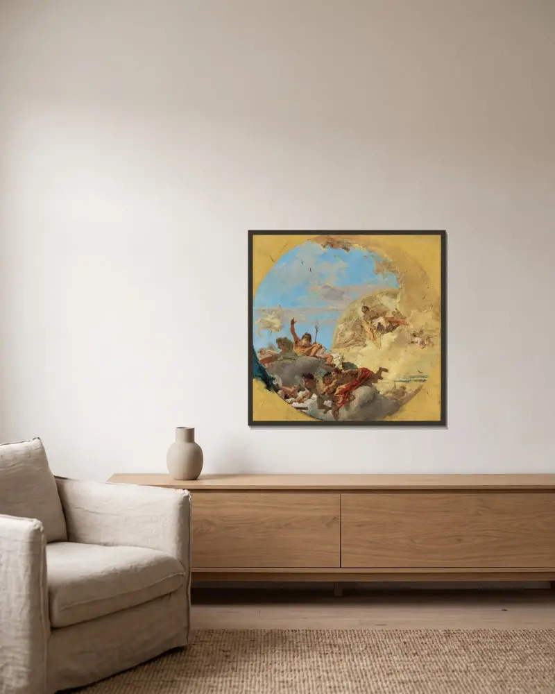 Neptunus och vindarna av Giovanni Battista Tiepolo inramad på en vägg