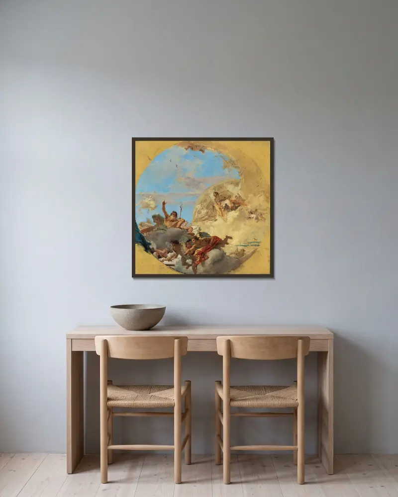 Neptunus och vindarna av Giovanni Battista Tiepolo inramad på en vägg