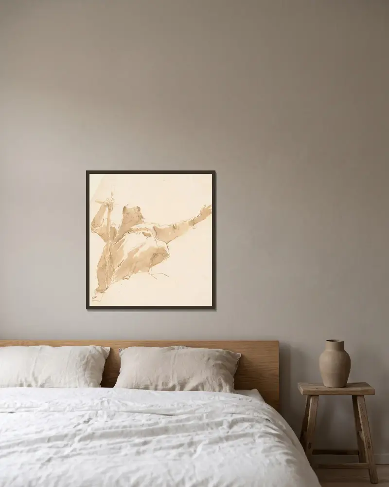 Gammal man med svärd, vänster arm utsträckt av Giovanni Battista Tiepolo inramad på en vägg