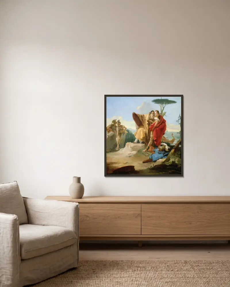 Rinaldo och trollkarlen från Ascalon av Giovanni Battista Tiepolo inramad på en vägg
