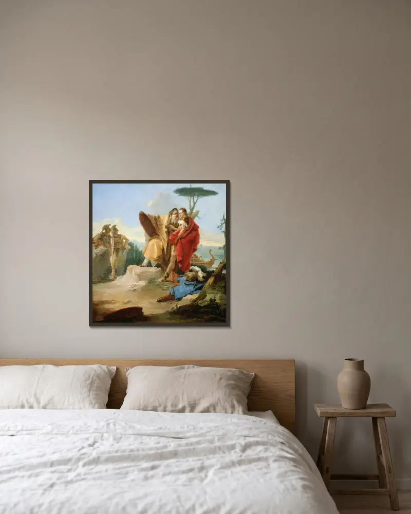 Rinaldo och trollkarlen från Ascalon av Giovanni Battista Tiepolo inramad på en vägg