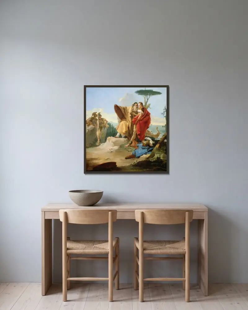 Rinaldo och trollkarlen från Ascalon av Giovanni Battista Tiepolo inramad på en vägg
