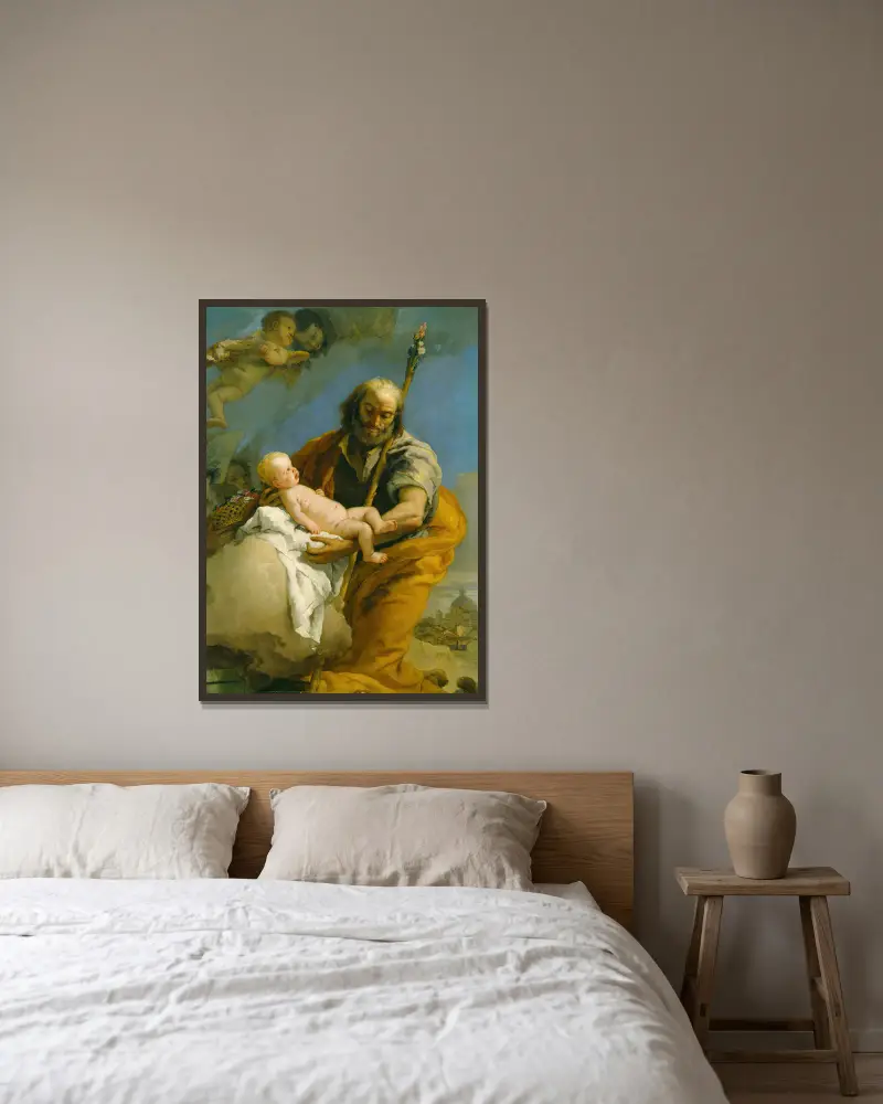 Saint Joseph and the Christ Child av Giovanni Battista Tiepolo inramad på en vägg