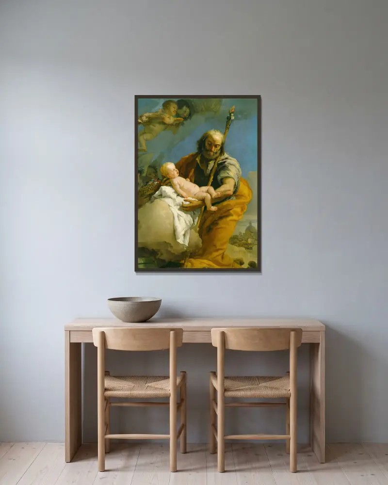 Saint Joseph and the Christ Child av Giovanni Battista Tiepolo inramad på en vägg