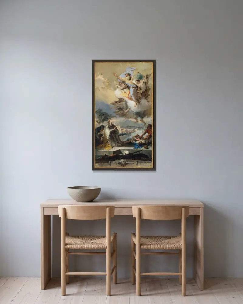 Den heliga Thecla ber för de pestsmittade av Giovanni Battista Tiepolo inramad på en vägg