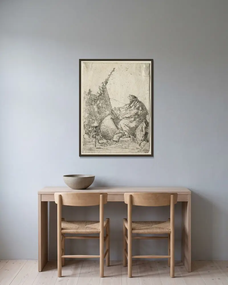 Scherzi di Fantasia; The Philosopher av Giovanni Battista Tiepolo inramad på en vägg