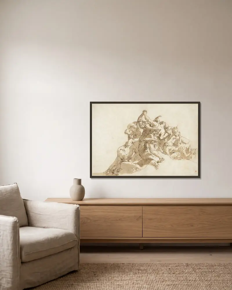 Soldater som försöker hindra två män från att slåss av Giovanni Battista Tiepolo inramad på en vägg