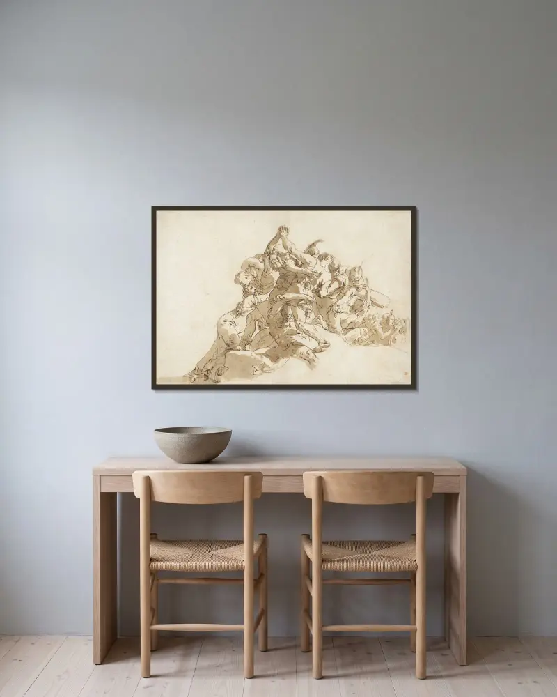Soldater som försöker hindra två män från att slåss av Giovanni Battista Tiepolo inramad på en vägg