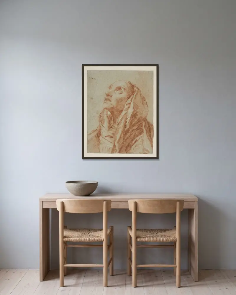 St Annas ansikte av Giovanni Battista Tiepolo inramad på en vägg
