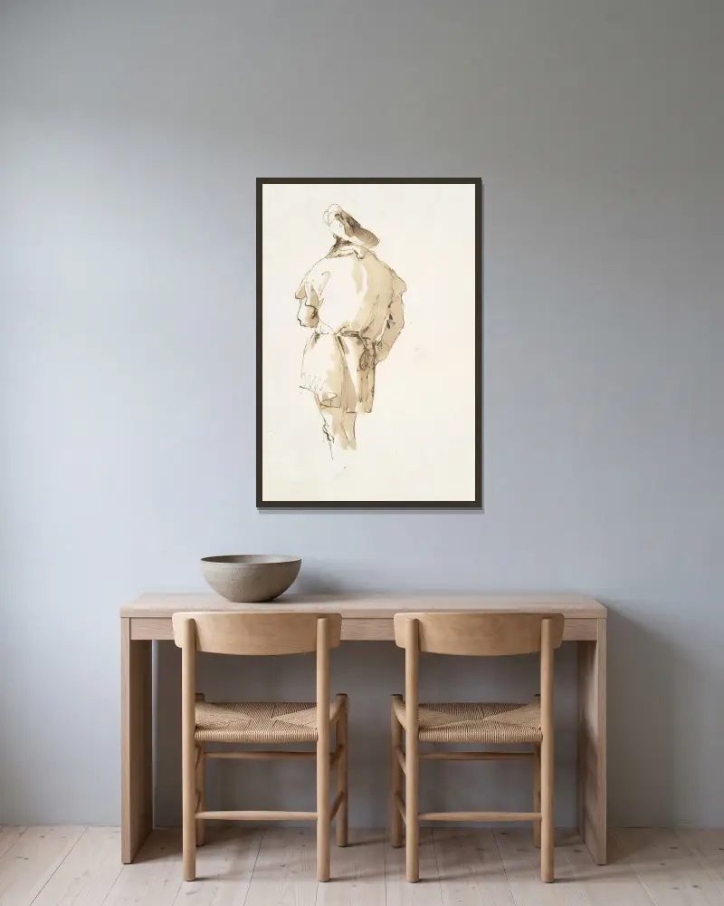 Stående mansfigur sedd bakifrån av Giovanni Battista Tiepolo inramad på en vägg