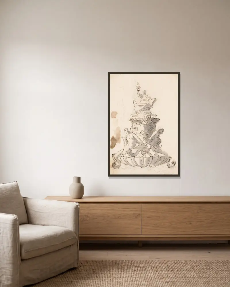 Studie för ett bläckställ av Giovanni Battista Tiepolo inramad på en vägg