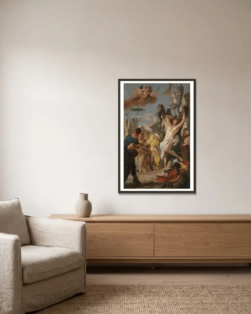 Study for ‘The Martyrdom of Saint Sebastian’ (for the Augustinian monastery at Diessen, Germany) av Giovanni Battista Tiepolo inramad på en vägg
