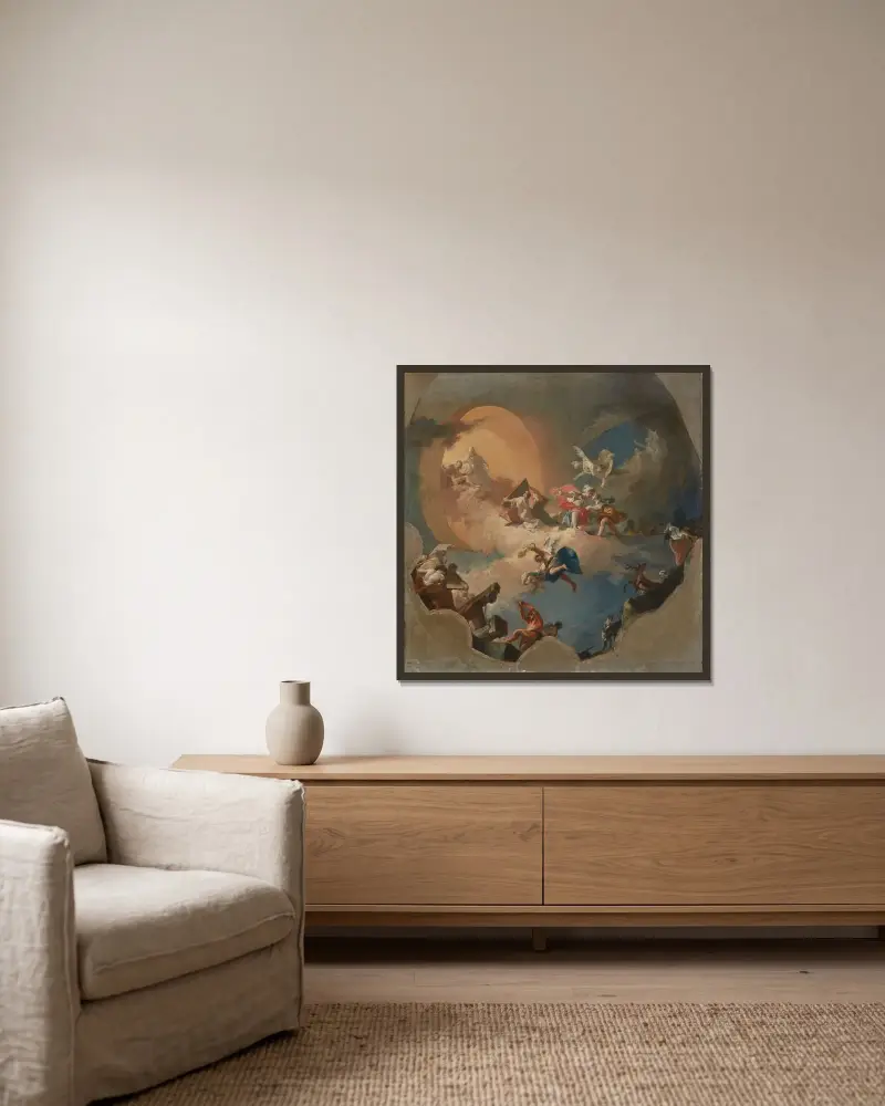 Die Apotheose der Künste von Giovanni Battista Tiepolo gerahmt an einer Wand