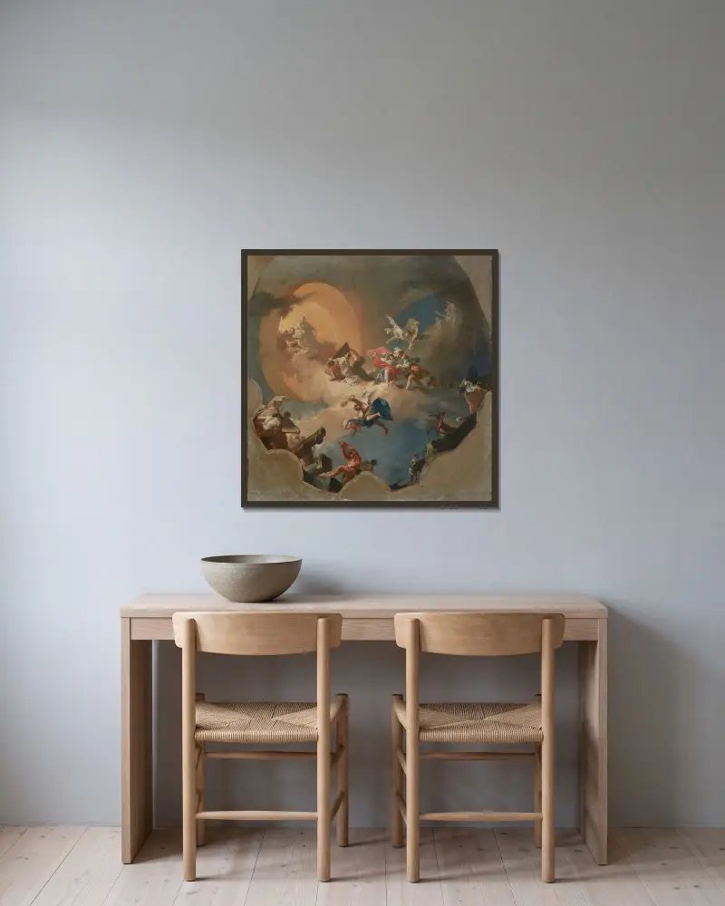 Die Apotheose der Künste von Giovanni Battista Tiepolo gerahmt an einer Wand