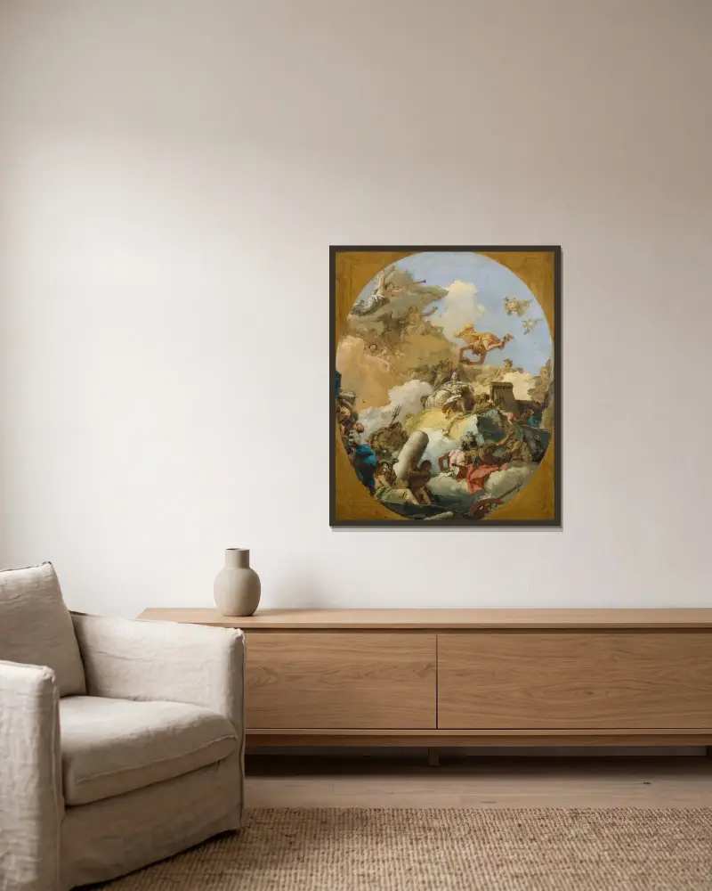 Den spanska monarkins apoteos av Giovanni Battista Tiepolo inramad på en vägg
