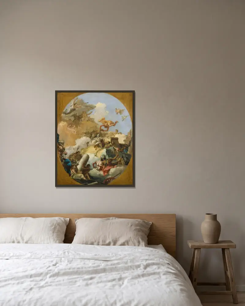 Den spanska monarkins apoteos av Giovanni Battista Tiepolo inramad på en vägg