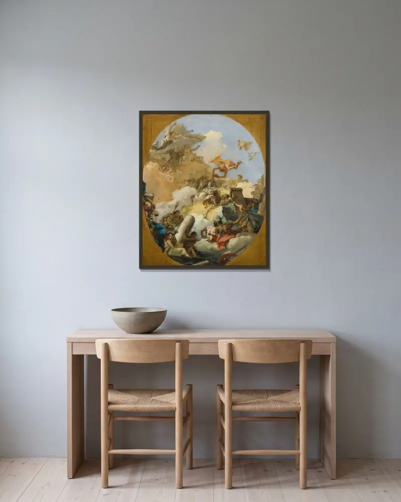 Den spanska monarkins apoteos av Giovanni Battista Tiepolo inramad på en vägg