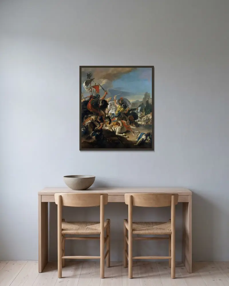 The Battle of Vercellae av Giovanni Battista Tiepolo inramad på en vägg