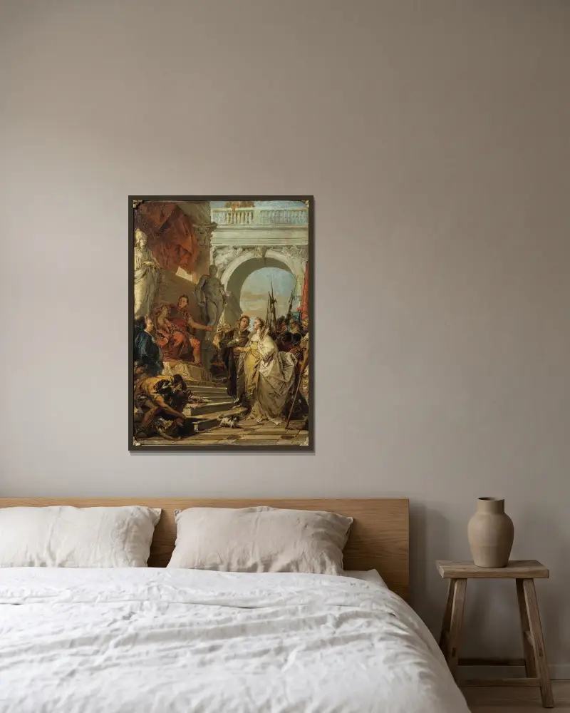 Scipios ädelmod av Giovanni Battista Tiepolo inramad på en vägg