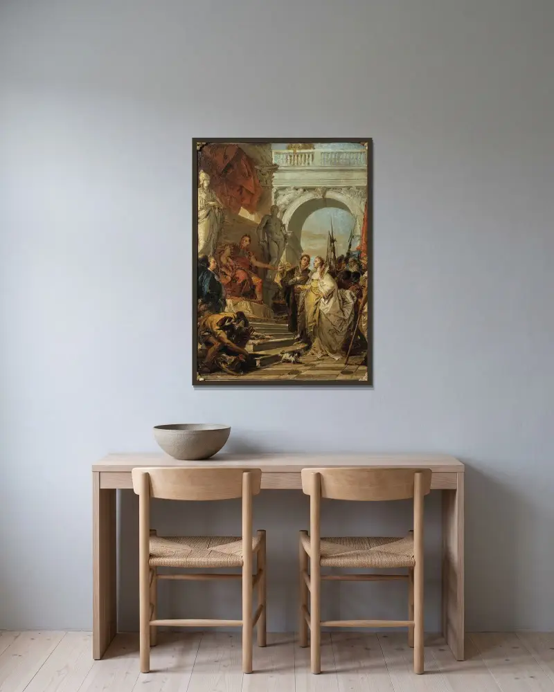 Scipios ädelmod av Giovanni Battista Tiepolo inramad på en vägg
