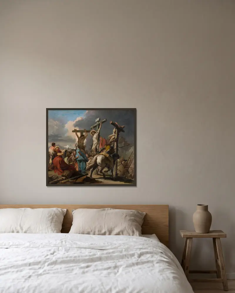Korsfästelsen av Giovanni Battista Tiepolo inramad på en vägg