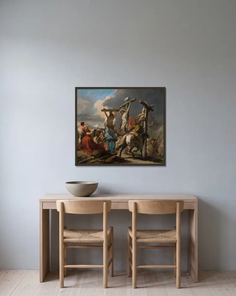 Korsfästelsen av Giovanni Battista Tiepolo inramad på en vägg