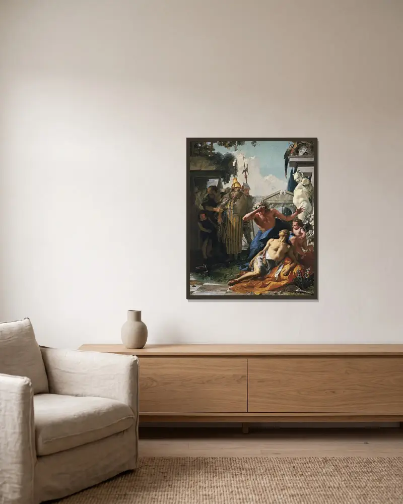 Hyakinthos död av Giovanni Battista Tiepolo inramad på en vägg