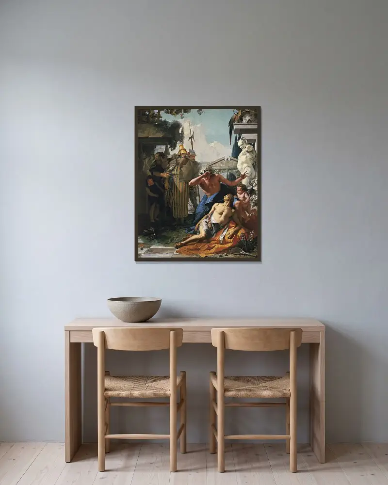 Hyakinthos död av Giovanni Battista Tiepolo inramad på en vägg