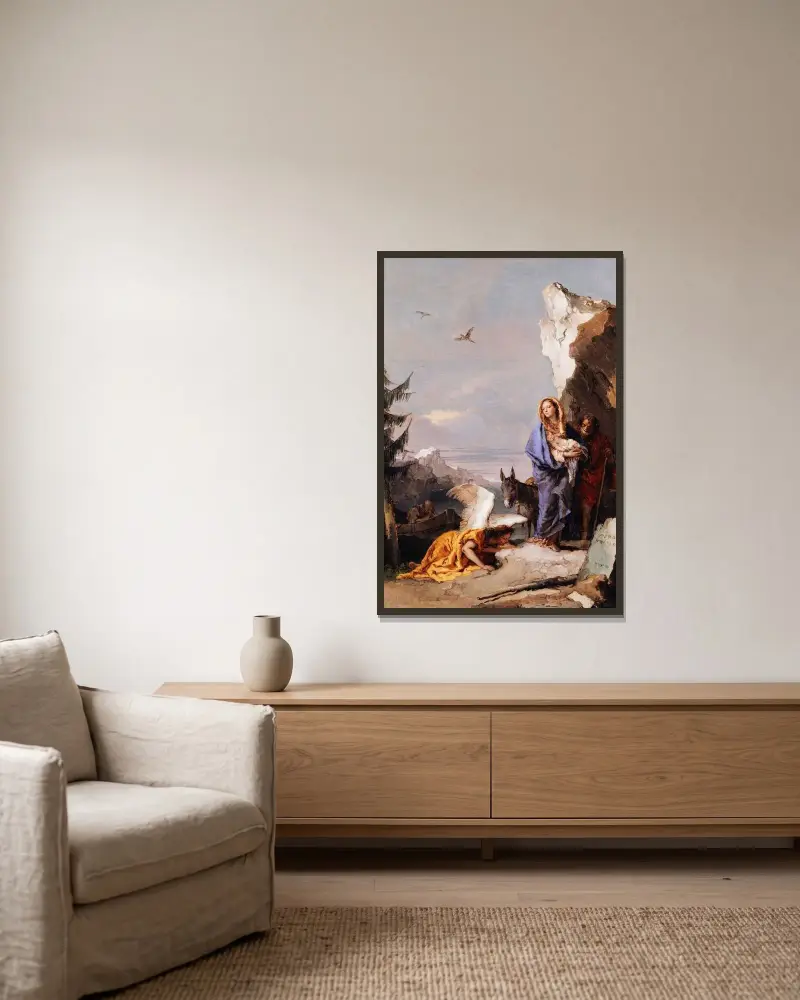 Flykten till Egypten av Giovanni Battista Tiepolo inramad på en vägg