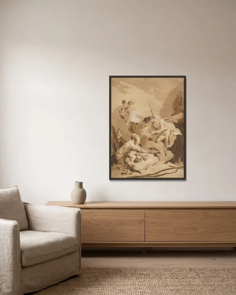 Den sista kommunionen av den helige Hieronymus av Giovanni Battista Tiepolo inramad på en vägg