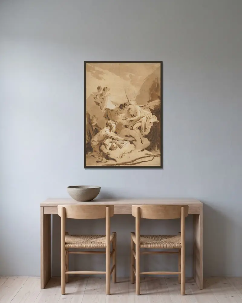 Den sista kommunionen av den helige Hieronymus av Giovanni Battista Tiepolo inramad på en vägg