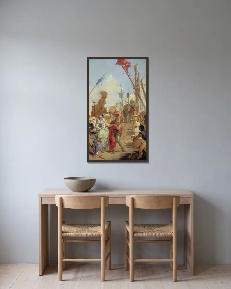 Mötet mellan Antonius och Kleopatra av Giovanni Battista Tiepolo inramad på en vägg