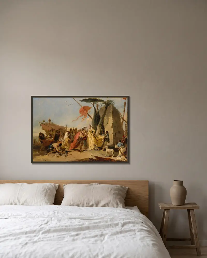 Mötet mellan Antonius och Kleopatra av Giovanni Battista Tiepolo inramad på en vägg