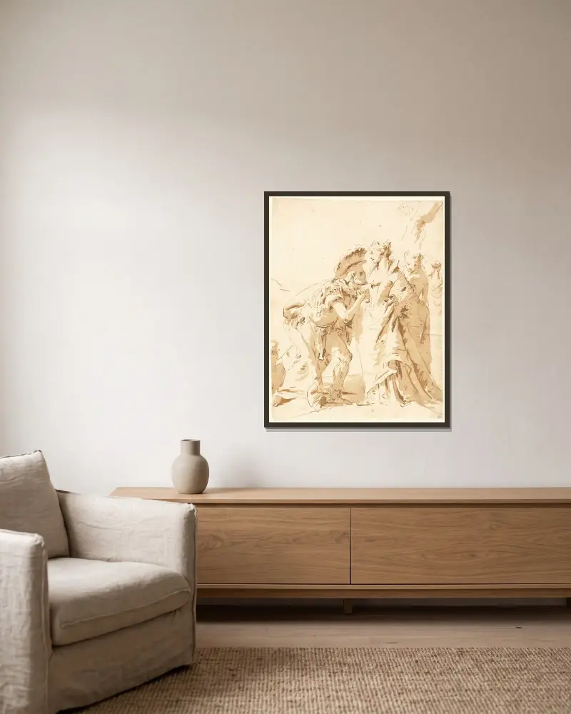 Setkání Antonia a Kleopatry, Giovanni Battista Tiepolo v rámu na stěně