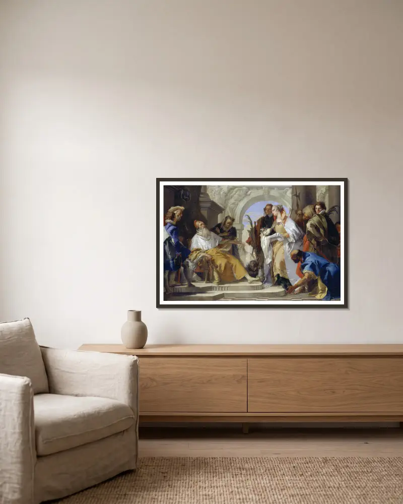 The Patron Saints of the Crotta Family av Giovanni Battista Tiepolo inramad på en vägg