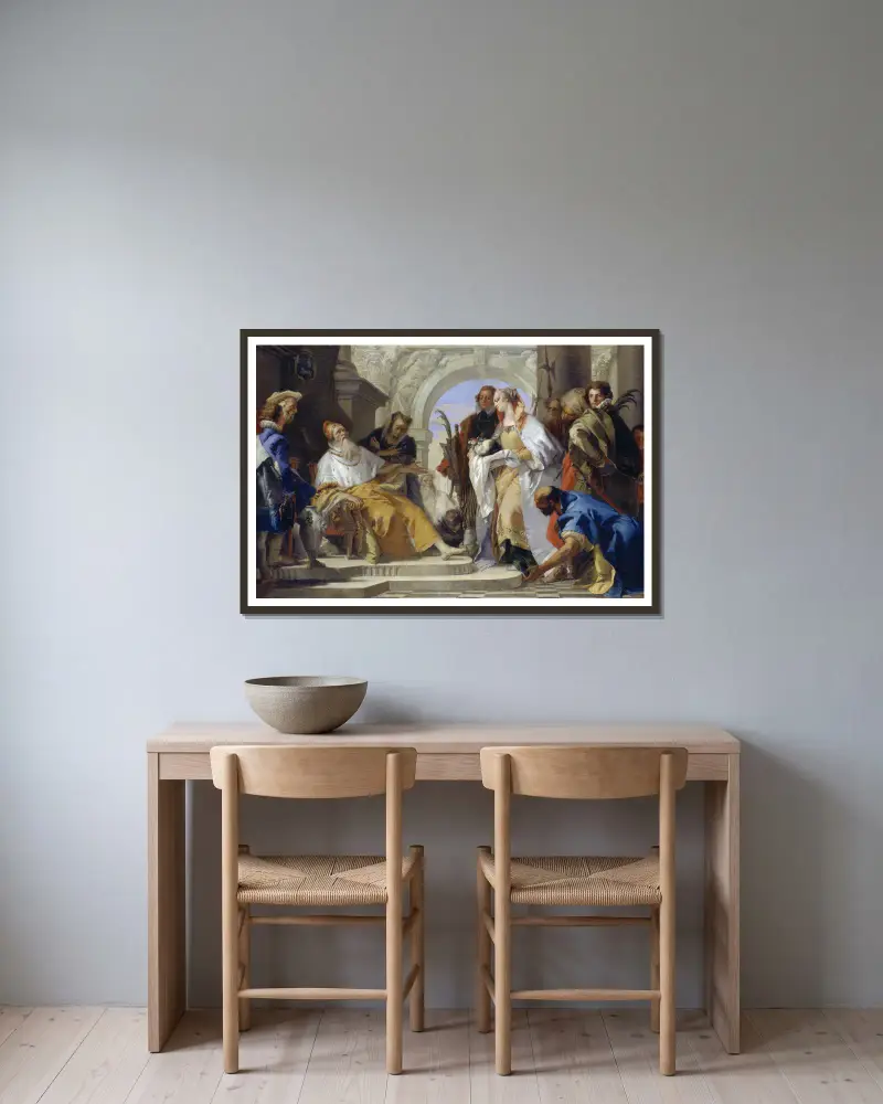 The Patron Saints of the Crotta Family av Giovanni Battista Tiepolo inramad på en vägg